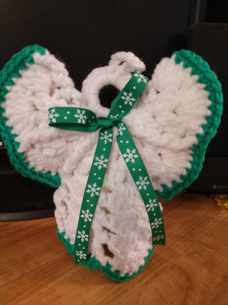 Green Christmas angel with green snowflake ribbon